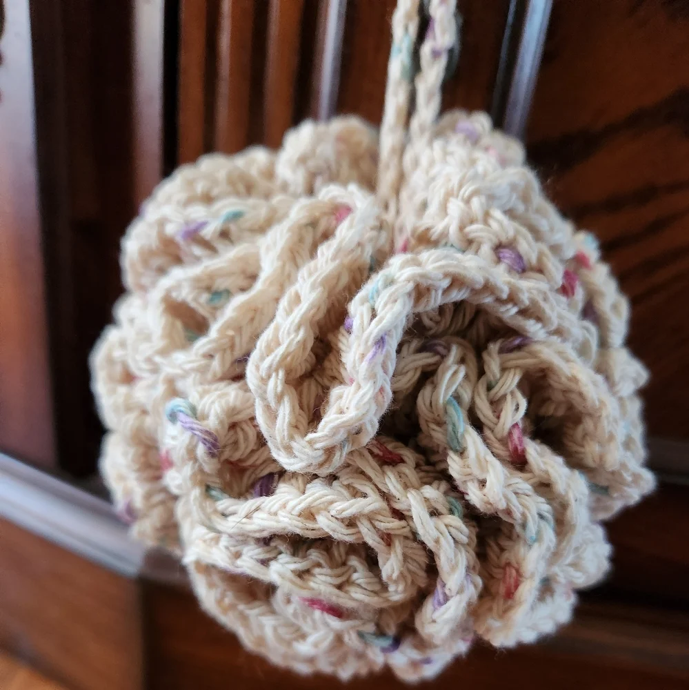 Crochet Shower Pouf and Bobble Washcloth Set